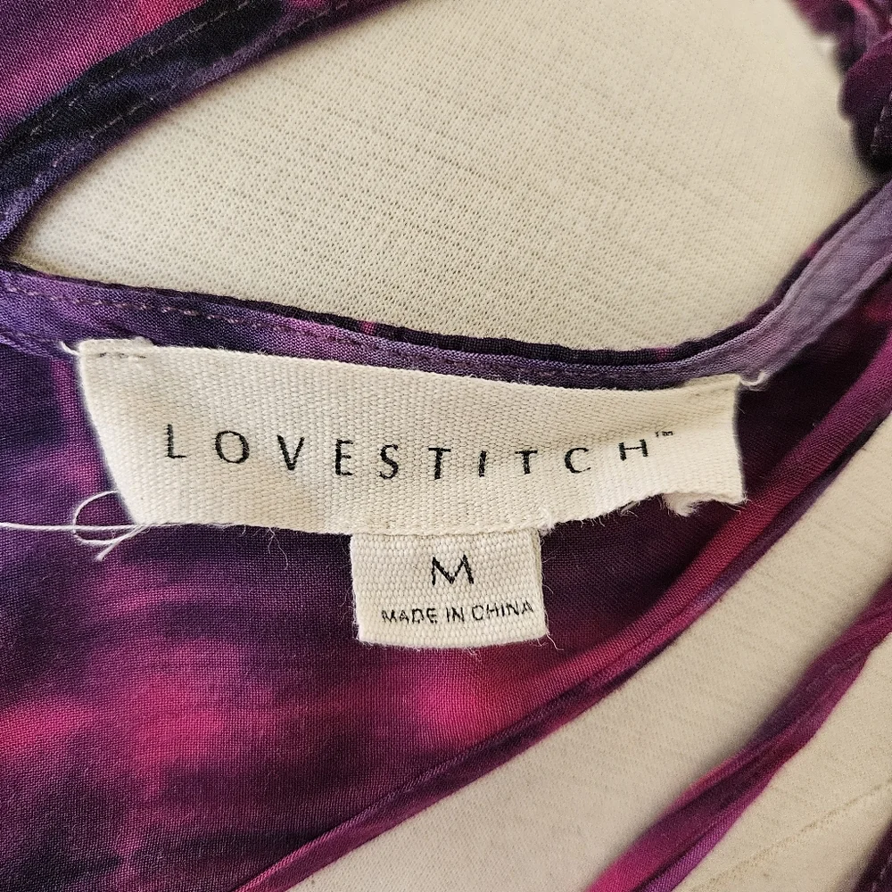 Lovestitch Pink Purple Tie-dye V-Neck Handkerchief Hem Beach Cover Dress Medium
